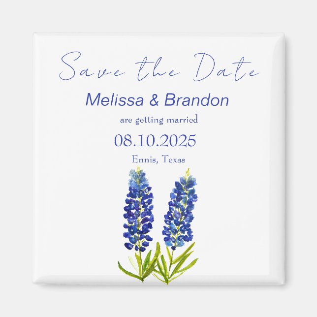 Aimant Bluebonnets Blue Floral Texas Rustic Mariage (Devant)