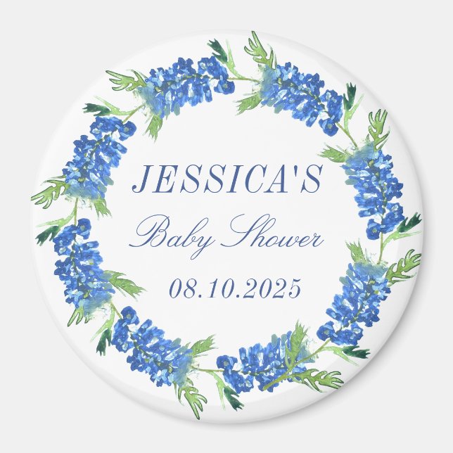 Aimant Bluebonnets Floral Monogram Mariage Baby shower (Devant)