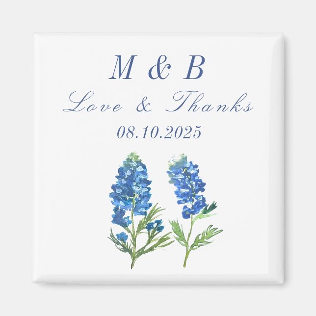 Aimant Bluebonnets Floral Monogram Mariage Merci (Devant)