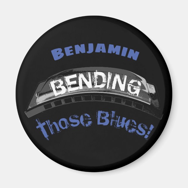 Aimant Blues harmonica joueur flexion musicien humour (Devant)