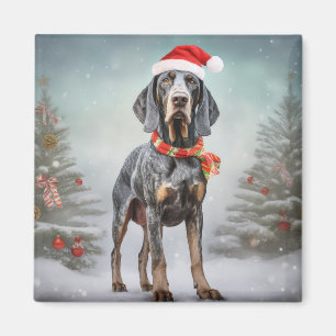 Aimant Bluetick Coonhound Dog en Noël de neige