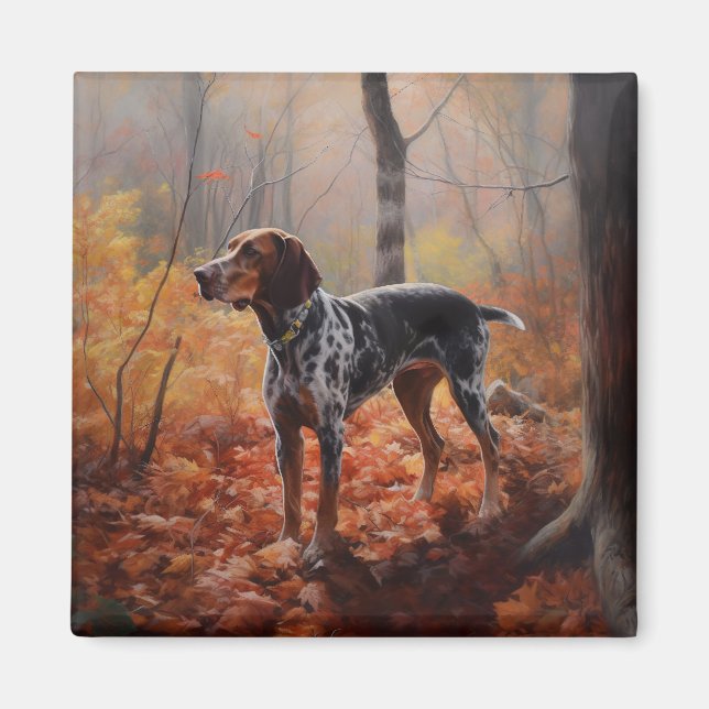 Aimant Bluetick Coonhound en automne feuilles chute inspi (Devant)