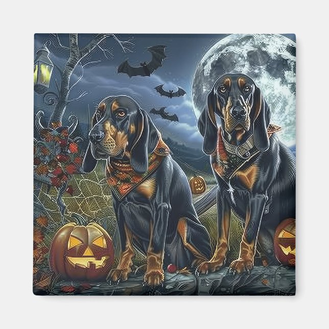 Aimant Bluetick Coonhound Halloween Éffrayant (Devant)