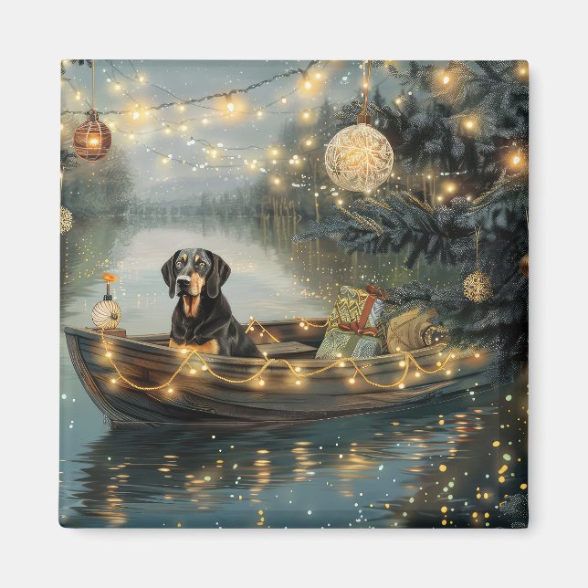 Aimant Bluetick Coonhound Noël Festive Voyage (Devant)