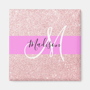 Aimant Blush Rose Glamour Or Glitter Monogramme