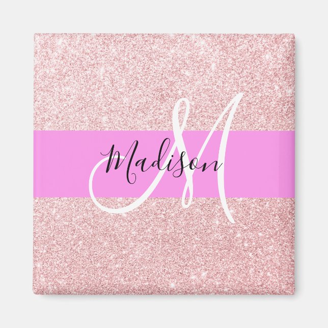 Aimant Blush Rose Glamour Or Glitter Monogramme (Devant)