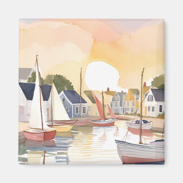 Aimant Boat Bay | Coastal Ocean Watercolor Painting (Devant)