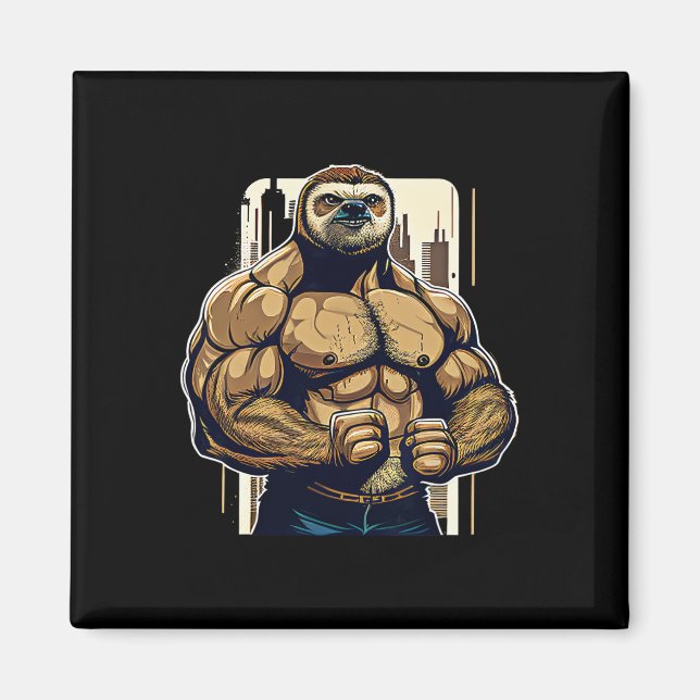 Aimant Bodybuilder Sloth Funny Bodybuilding Sloth Fitness (Devant)