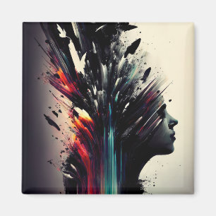 Aimant Boho art abstrait avec visage de fille