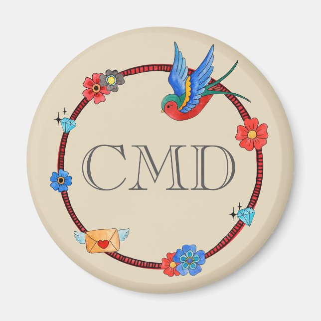 Aimant Boho Bluebird Monogramme (Devant)