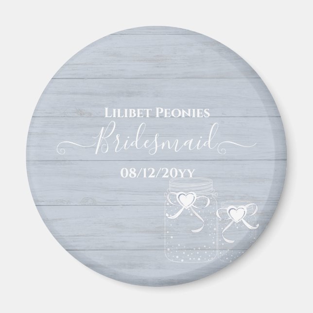 Aimant BOHO Dusty Blue Driftwood Mason Jars Mariage (Devant)
