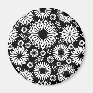 Aimant Boho fleurs Motif floral vectoriel noir et blanc