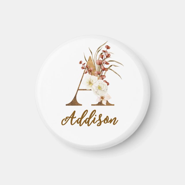Aimant Boho Floral lettre A Monogramme Mariage Faveur (Devant)