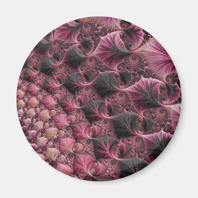 Aimant Boho Funky Éclectique Rose Noir Abstrait Fractal (Devant)