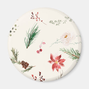 Aimant Boho Hiver Poinsettia Pine Verdure Aquarelle