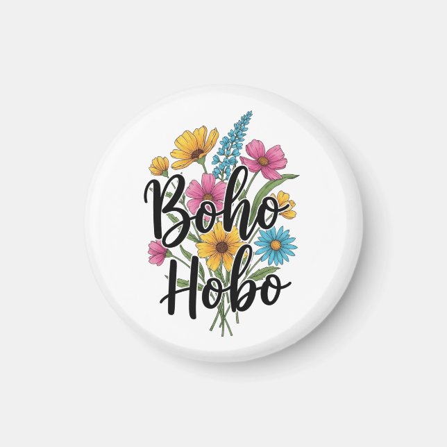 Aimant Boho Hobo design bouquet de fleurs (Devant)