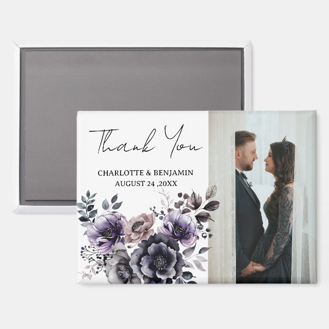Aimant Boho Mariage Fleurs Violettes Remerciements (Recto/Verso)