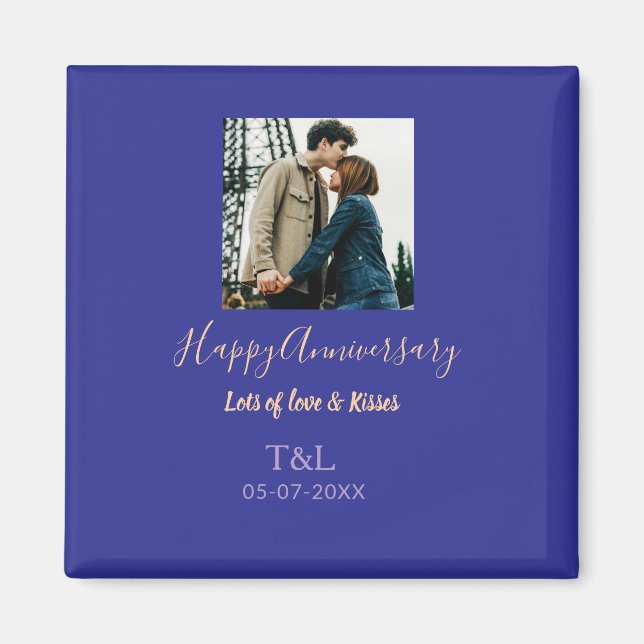 Aimant Boho moderne heureux anniversaire ajouter nom bleu (Devant)