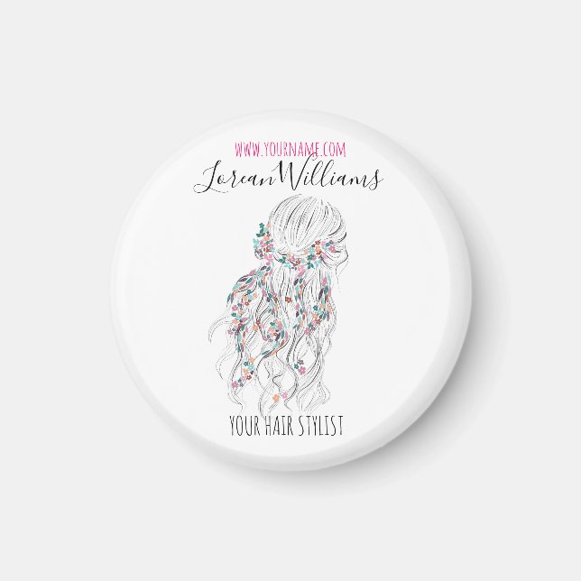 Aimant Boho moderne noir blanc Wavy Style cheveux floral (Devant)