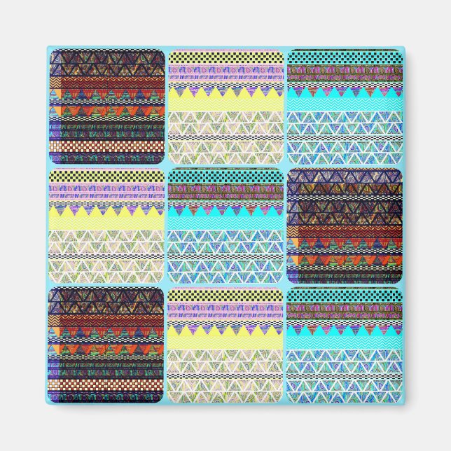Aimant Boho Patchwork of Tribal Ethnic Stripes (Devant)