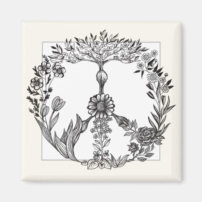 Aimant Boho Peace Sign Élégante fille mignonne jolie flor (Devant)