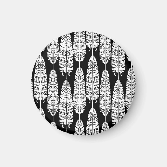 Aimant Boho plumes : motif noir et blanc (Devant)