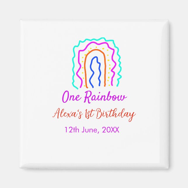 Aimant Boho Rainbow un anniversaire enfants brillant rétr (Devant)