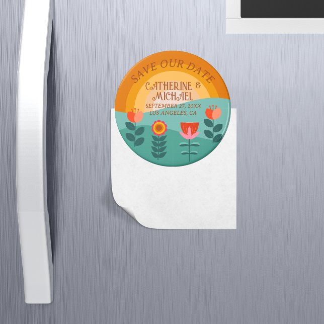 Aimant Boho Retro Floral Bold & Bright Colorant Mariage (Créateur téléchargé)