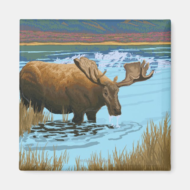 Aimant Boire de l'orignal au lac - Yellowstone National (Devant)