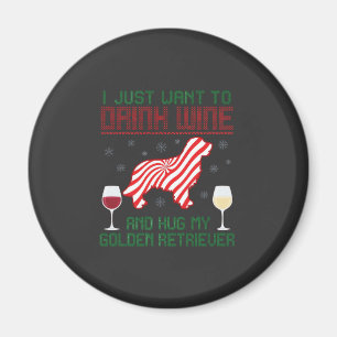 Aimant Boire du vin câliner Retriever d'or Noël