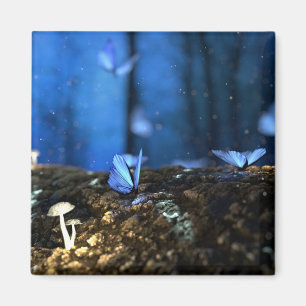 Aimant Bois fée magique avec papillons et champignons