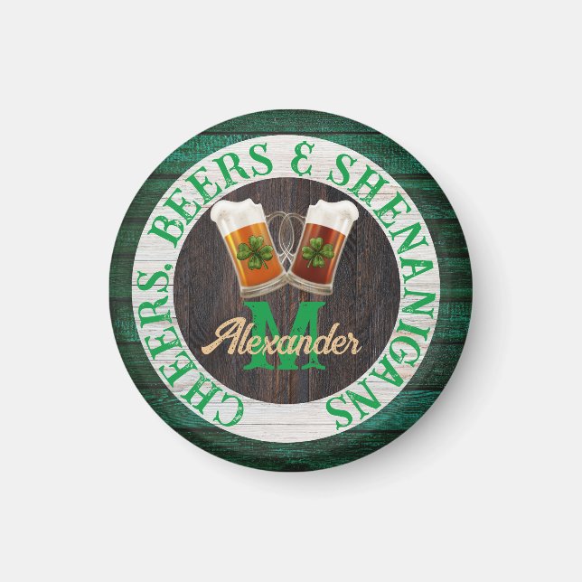 Aimant Bois rustique Cheers Bières Shenanigans (Devant)