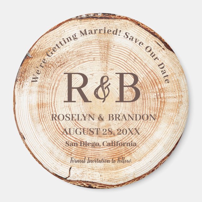 Aimant Bois Rustique Mariage Monogrammes noms Enregistrer (Devant)