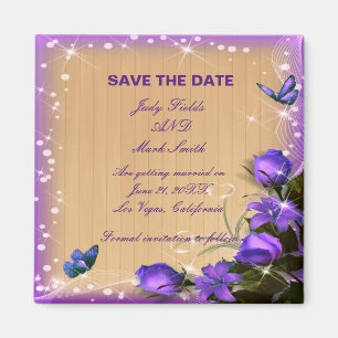 Aimant Bois Rustique Purple Mariage Floral Enregistrer La