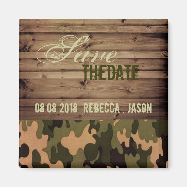 Aimant bois rustique western Camo Mariage enregistrer la  (Devant)