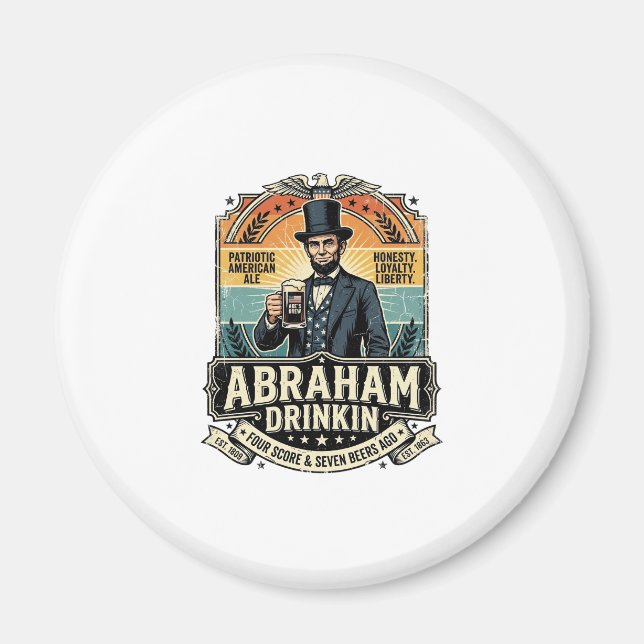 Aimant Boisson Patriotique Abraham Rétro Détresse (Devant)