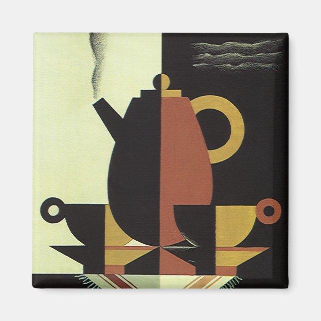 Aimant Boissons de boissons vintage Cafetière avec tasses (Devant)