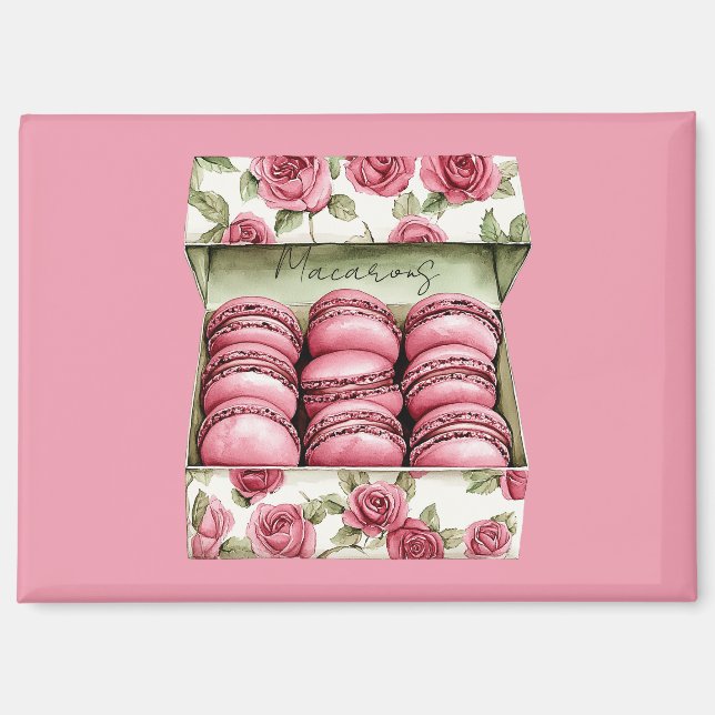 Aimant Boîte de Macarons aux Jolies Roses Roses (Recto)
