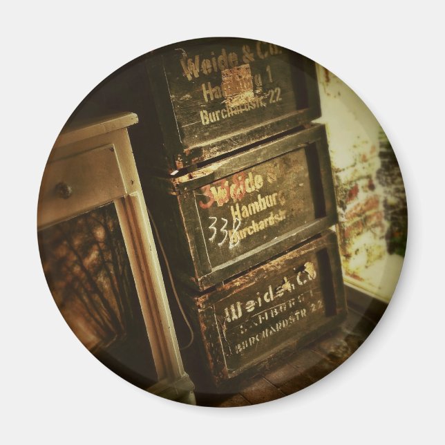 Aimant Boîtes en bois empilées rustiques Caisses dégradée (Devant)