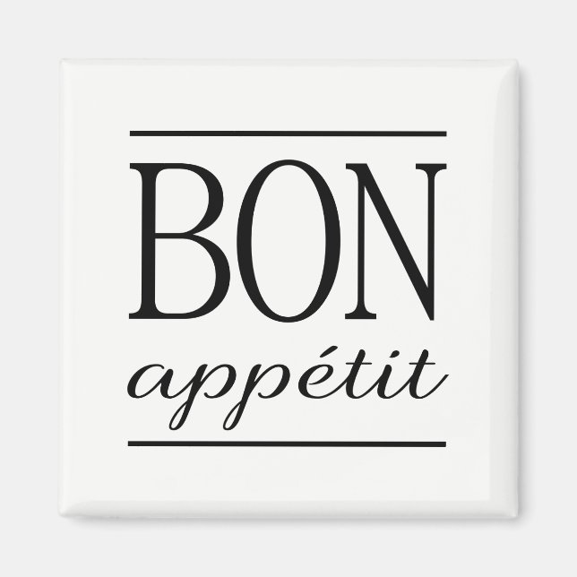 Aimant BON APPETIT Citation de typographie noir et blanc (Devant)