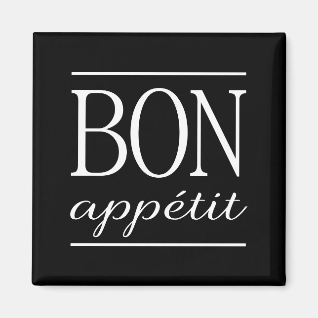 Aimant BON APPETIT Cuisine Typographie Citation Noir (Devant)