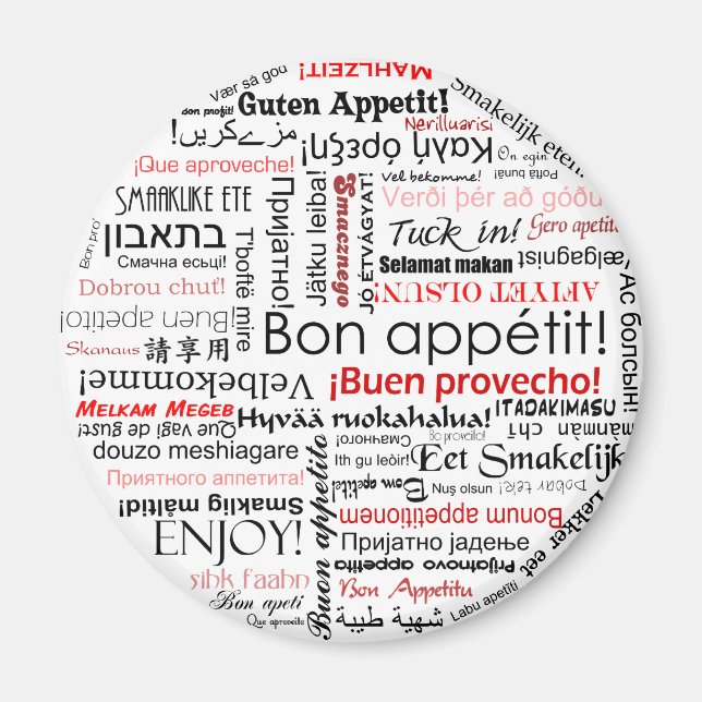 Aimant Bon appetit dans de nombreuses langues typographie (Devant)