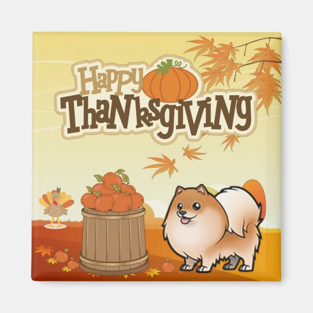 Aimant Bon thanksgiving Pomeranian (Devant)