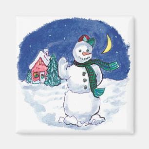 Aimant Bonhomme de neige agitant Noël vintage