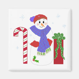 Aimant Bonhomme de neige avec canne de bonbon