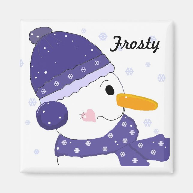 Aimant Bonhomme de neige avec chapeau bleu et écharpe (Devant)