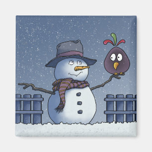 Aimant Bonhomme de neige avec oiseau