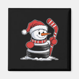 Aimant Bonhomme de neige de hockey sur glace drôle chapea