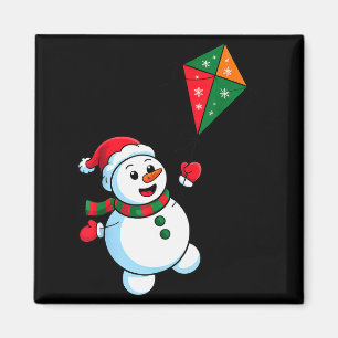 Aimant Bonhomme de neige de Noël volant un cerf-volant dr