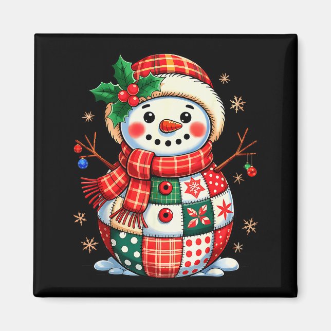 Aimant Bonhomme de neige en patchwork de Noël - Esthétiqu (Devant)